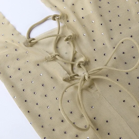 Canary Islands Beach Sparkle Rhinestone Getaway Mini Nude Bikini Coverup - Picture 10 of 11